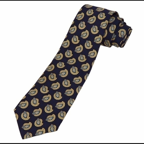 Polo Ralph Lauren Men’s Silk Tie – Navy Blue with Paisley Shield Pattern - Picture 1 of 7